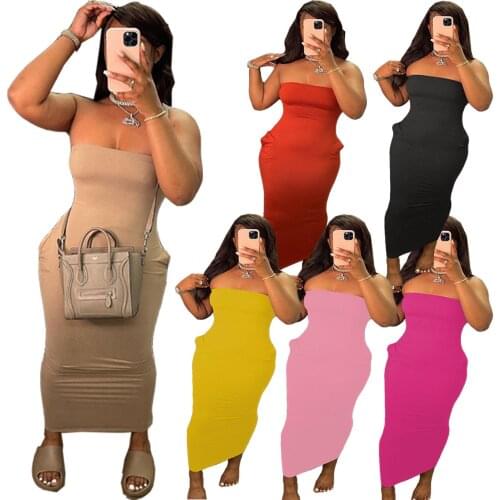 2021 Summer Women Long Dress Off Shoulder Slash Solid COlor Bodycon With Pocket Streetwear Summer Clothes For Women Vestidos