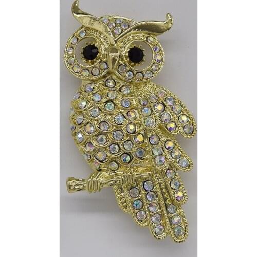 Animal Brooch Clear AB Rhinestone Owl Pin brooches C943 F2