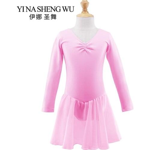 Children Long/Short Sleeve Ballet Leotard Girls Kids Cotton Dance Training Dress Ballet Dance Chiffon Skirt Leotard 3 Colors