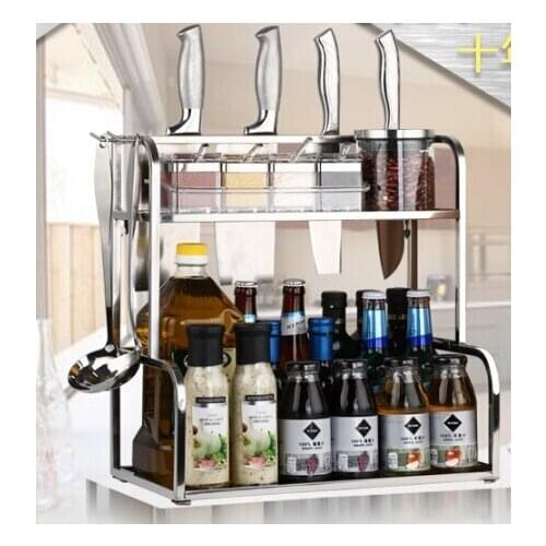 Stainless Steel Kitchen knife rack Double-layer kitchen storage rack seasoning kitchen storage rack holder D5