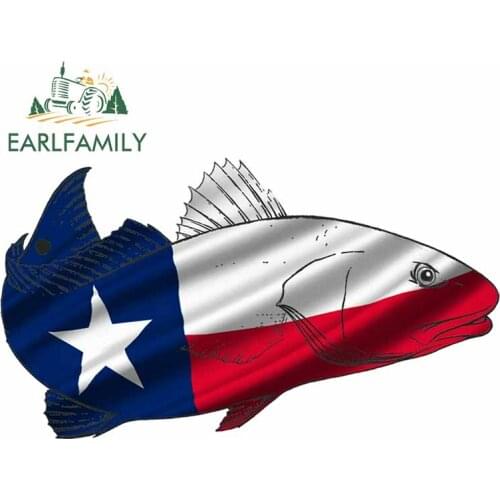 EARLFAMILY 13cm x 7.5cm For Texas Flag Redfish Body for Car Stickers Vinyl Car Wrap Decal Funny Decals Surfboard Decoration