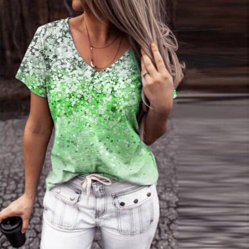 Womens Summer T Shirt Fashion Printing V Neck Casual Loose Gradient Short Sleeve Woman Plus Size 5XL Tops 2021 T Shirt Femme