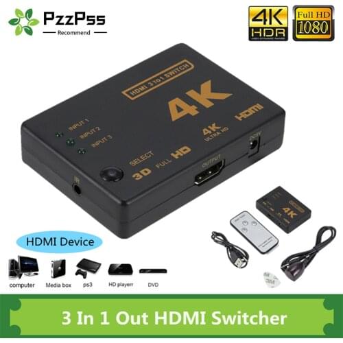 PzzPss 4K 2K 3x1 HDMI Cable Splitter HD 1080P Video Switcher Adapter 3 Input 1 Output Port HDMI Hub for Xbox PS4 DVD HDTV PC