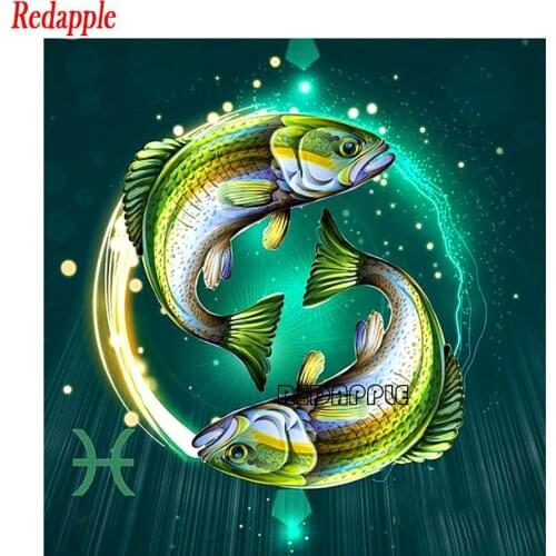 Pisces Diamond Painting Diy two Fish Full Square round Drill Home Decoration Diamond Embroidery Animal Cross Stitch Wall Sticker