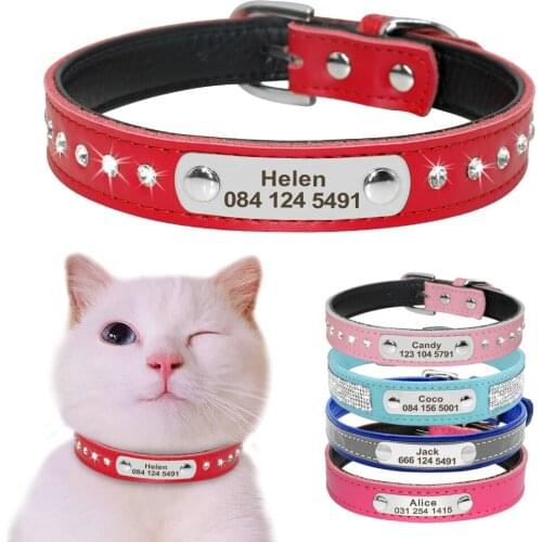 Leather Cat Collar Personalized Cat Collar For Puppy Small Dogs Pet Kitten Nameplate Collar Free Engraving Adjustable