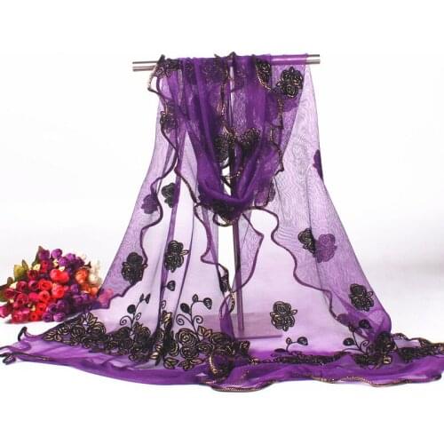 Hot Sale Purple FlowerLady Muffler Cape Women Voile Lace Scarves Shawls Spring Autumn New Fashion Wrap Scarf 180*40 cm