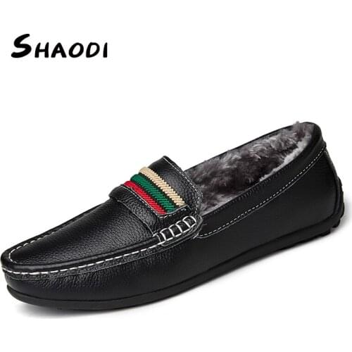 Loafers Men Driving Shoes For Men Casual Genuine Leather Shoes Male Winter Keep Warm Plush Breathable 2020 New Plus Size 38-47