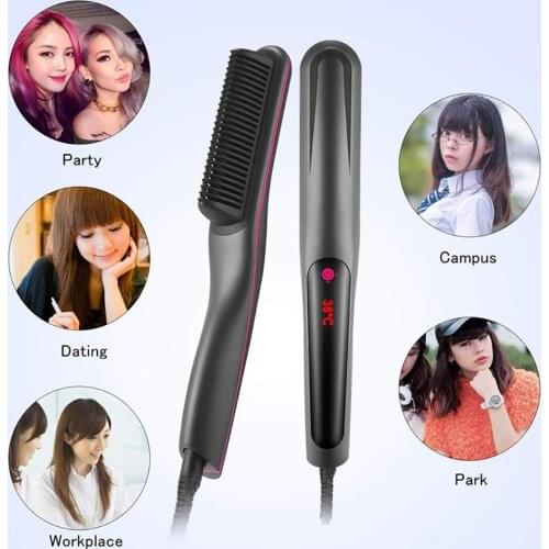 Multifunctional Hair Straightener And Curler Flat Iron Tourmaline Ceramic Hair Straightener Hot Comb Corrugation Styler Brush
