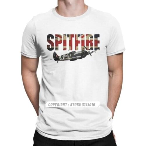 British Supermarine Spitfire Fighter T-Shirts Men Cotton T Shirts Plane War Pilot Aircraft Airplane Design Fashion T Shirt Mens