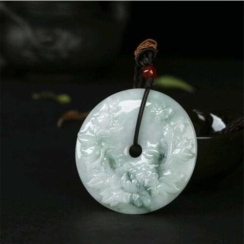 Natural Emerald Blossom and Riches Safety Buckle Pendant Necklace Jewellery Accessories Hand-Carved Man Woman luck Amulet Gifts