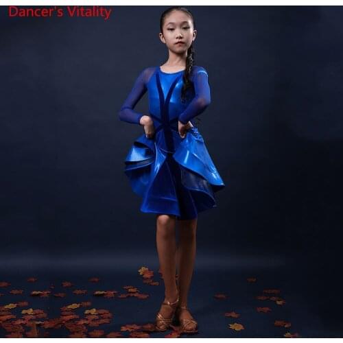 Latin Dance New Girls Autumn And Winter Dress Competition Clothes Children Performing Long-Sleeved Profession Practice Skirts