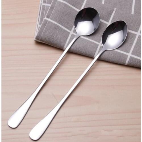 New Stainless Steel Long Handle Spoon Coffee Latte Ice Cream Soda Sundae Cocktail Scoop Free Shipping
