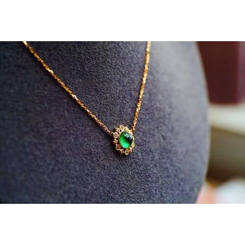 JHY Solid 18K Yellow Gold 5mm Nature Green Emerald Gemstones Pendants Necklaces for Women Fine Jewelry for Women Gifts