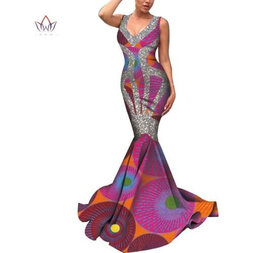 Bazin Riche African Print Evening Long Dresses Dashiki African Dresses for Women African Clothes Wedding Party Dresses WY5967