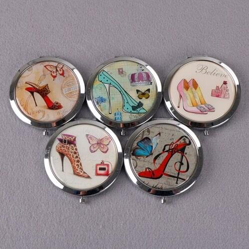 CX51 Portable Double Sides Folding Mirrors Foldable Woman Cosmetic Mini Beauty Magnifying Mirror Pocket Metal Makeup Compact