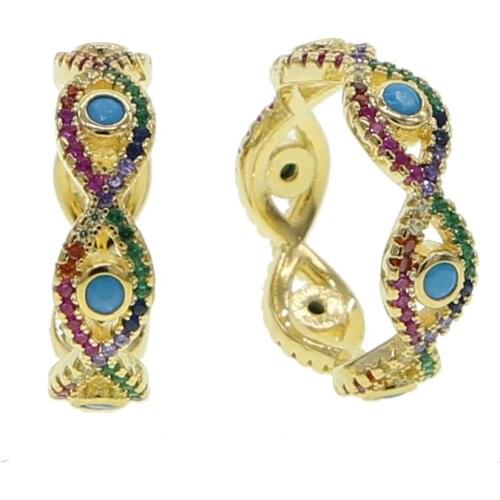 Multicolour Evil Eyes Round Enamel Rings Sparkling Rainbow Cute Cubic Zirconia Eye Turquoises Bead Stackable Women Fine Jewelry