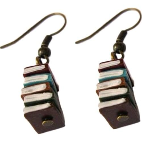 School Retro Library Pile Of Books Earrings Multicolor Woman Anniversary Books Fashion Jewelry Jewelry Earrings Holiday Y4L5