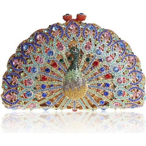 BL014 Luxury Crystal Evening Bag Peacock Clutch diamond party purse pochette soiree Women evening handbag wedding clutch bag
