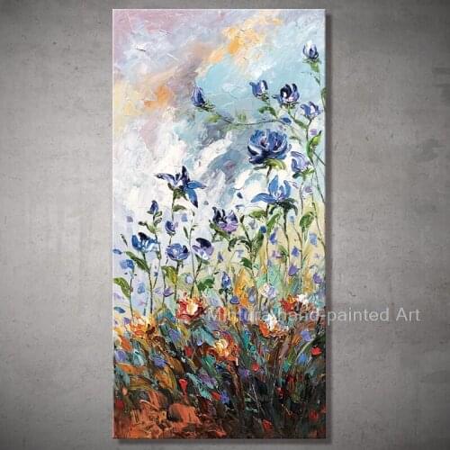 HandPainted Modern Abstract Purple Flowers Oil Painting On Canvas Knife Painting Wall Art Picture Living Room Home Aisle Decor