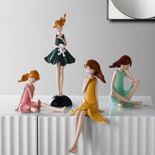 Nordic ins cute girl resin art statue gift sculpture decoration living room bedroom home decoration desktop figurines crafts