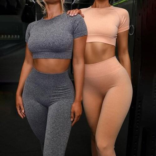 Gym Shirt Sportswear Crop-Tops Seamless Fitness Lady Short Sleeve Trousers Yoga Suit High-intensity Exercise Leggings Women Set