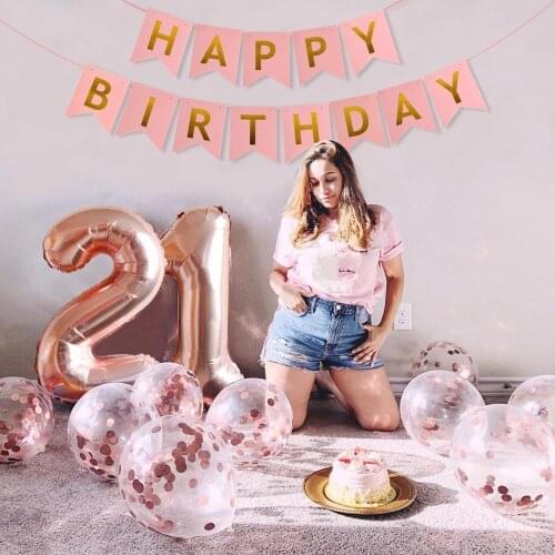 Staraise 33pcs 40inch Rose Gold Number Foil Helium Balloon Set for 21st Birthday Anniversary Party Decorations Party Supplies