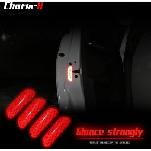 4pcs Reflective Tape Strip Marking Sticker Door Open Safety Warning Sign Mark Car Styling for BMW Benz Mercedes Ford Audi Decals