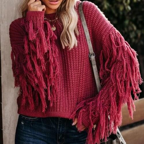Sweater Women Pullover 2021 European Sweater long-sleeved Tassel Loose Knit Top New Spot Warm Sweaters Dropshipping SJ3220