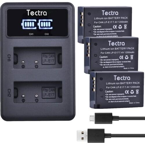 Tectra 3PCS LP-E17 Battery + LED Display USB Dual Charger for Canon EOS 200D M3 750D 760D 800D T6i T6s 8000D Kiss X8i