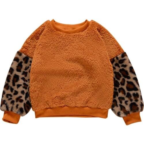 New Kids Spring Autumn Plush Sweatshirts Leopard Printed Round Neck Long-Sleeve Casual Elastic Cuff Hem Warm 2 to 7 Years Tops