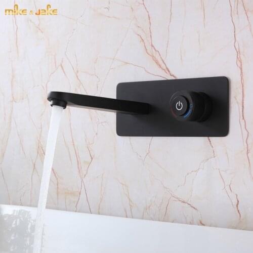 Embedded Matte black bathroom faucet one key temperature control button faucet classic black wall hot and cold faucet