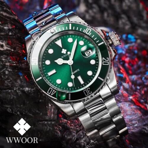 WWOOR 2020 Fashion Mens Watches Top Brand Luxury Automatic Date Quartz Watch Men Sports Waterproof Wrist Watch Relogio Masculino