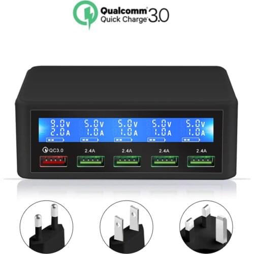 QC 3.0 Quick Charge 5 Port Usb LCD Display Carregador Multi Phone Fast Charger Portatil Cargador Smart Charger