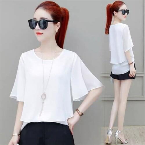 2020 Summer half Sleeve Chiffon Casual Blouse Plus Size 5xl 6XL Office Lady Blusas Korean butterfly sleeve streetwear shirts