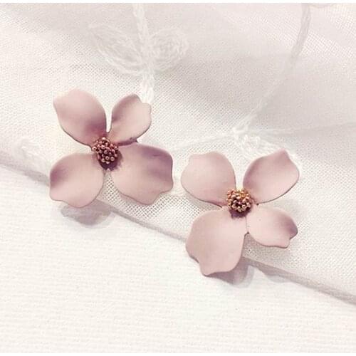 MENGJIQIAO 2018 New Korean Style Spray Paint Big Flower Stud Earrings For Women Fashion Summer Accessories Elegant Sweet Brinco
