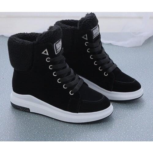 2021Winter Boots Women Ankle Boots Warm PU Plush Winter Woman Shoes Sneakers Flats Lace Up Ladies Shoes Women Short Snow Boots