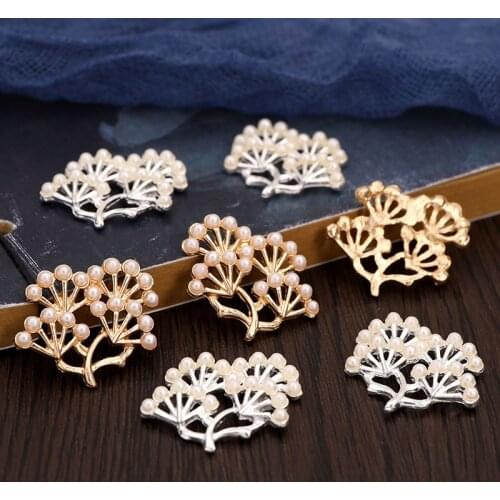 10 pcs/lot Alloy Creative Gold Pearls Leaf Pendant Buttons Ornaments Jewelry Earrings Choker Hair DIY Jewelry Accessories