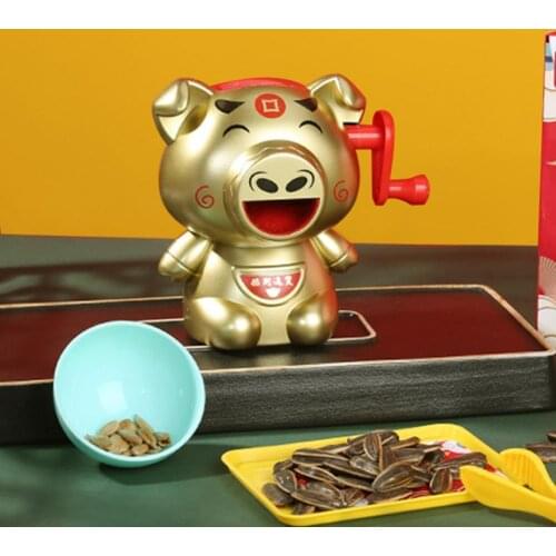 2021 Electric Melon Gold Cow Shape Sunflower Egusi Peeling Machine Hand Shake Sheller Cracker Gadget Cow Ornaments New Year Gift