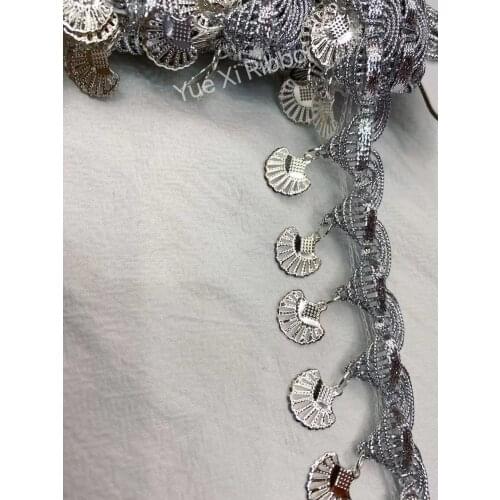 5Yard Fringe Shell Paillette Tassel Ribbon Dancing Dress Wedding Party Suit Sewing Lace Fabric Braided Silver Lace Supplier