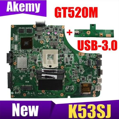 Akemy NEW motherboard For ASUS K53SC X53S K53SV K53SM K53SJ P53Sj Laptop mainboard HM65 GT520M-GPU USB-3.0