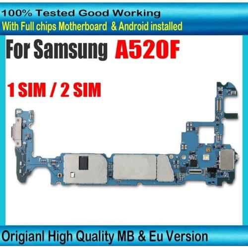 Free shipping for Samsung Galaxy A5 A520F moterboard With Android System 100% Original Unlocked logic board Europe Version