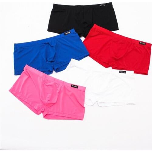 5PCS/Lot Men Boxers Ice Silky Underwear Male Sexy Ultra-Thin Underpants Men Cuecas Tight Boxer Shorts Mens Underwear Nightwear