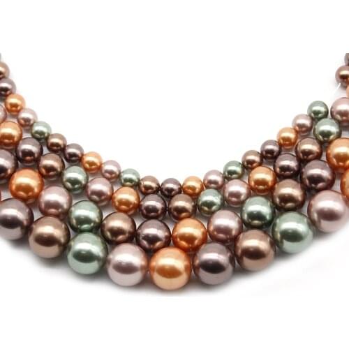 Natural Gold Green Brown Pearl Beads Round Loose Spacer Finding Beads For Jewelry Bracelet Making Diy Pendant 15" 6/8/10/12mm