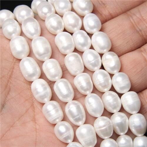 9-10mm Large Freshwater Pearl Beads Large White Oval Natural Pearl Punch Beads For DIY Jewelry Making Accessories Elegant 14"