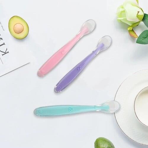 Baby Silicone Spoon Soft Feeding Spoons Children Flatware Portable Food Supplement Cutlery Candy Color Soup Ladle Utensils