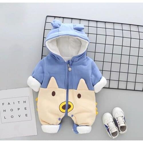 Baby jumpsuits autumn winter plus velvet thickening warm romper newborn boys and girls baby clothes romper outing clothes