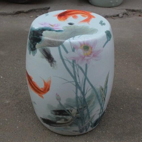 Jingdezhen Ceramic Porcelain stool fish and lotus pattern bathroom home decoration porcelain stool