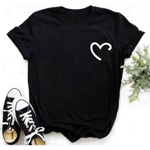 FIXSYS Womens T-shirt Harajuku Vogue Print Tops Summer Fashion Heart Ulzzang Graphic Black T Shirts Couple Cotton Clothes