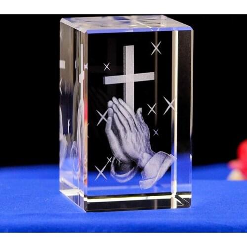 Christianity Catholicism BEST festival gift Religious efficacious pray HOME family Safety Talisman 3D Crystal CROSS statue