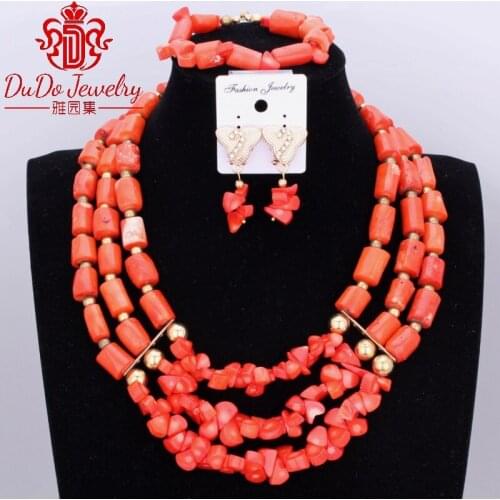 100% Genuine Orange Real Coral Jewelry Set Nigerian Women Wedding Bridal Necklace Set Of Brand Beads New Bridal Jewelry Set 2017